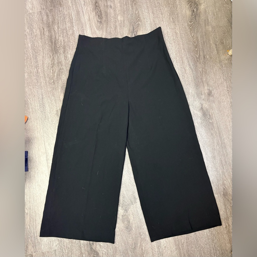Zara 2XL Black Wide-leg High-Rise Side Zip Trouser Cropped Pants Career Wear